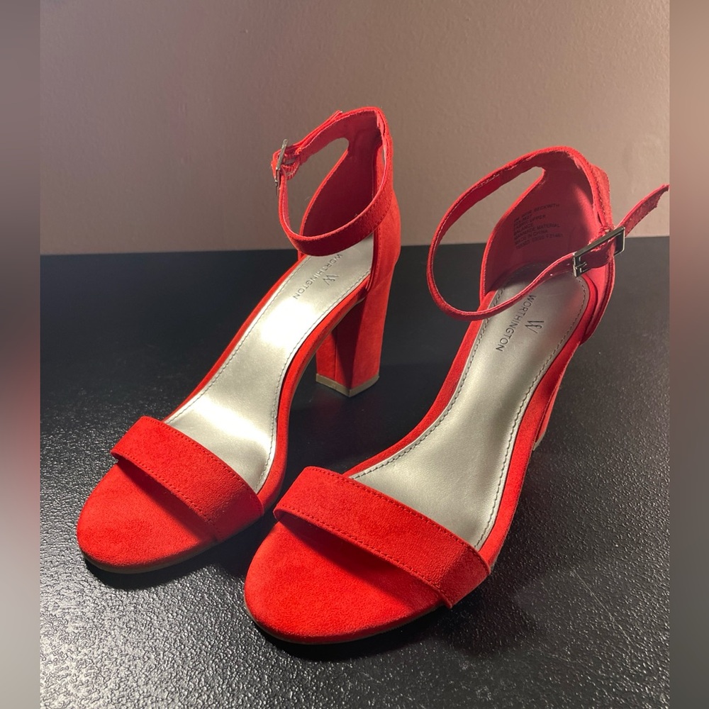 Worthington Vibrant Red Ankle Strap Heels Size 6M
